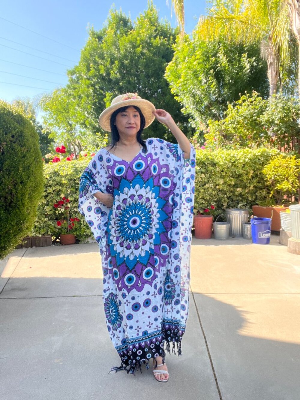 KD316 Abstract Batik Kaftan Women Hippy Slip On Maxi Dress